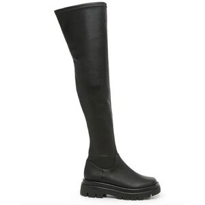 Steve Madden Over the Knee Boots Women Sz 6.5 Black Chunky Lug‎ Sole Goth Grunge